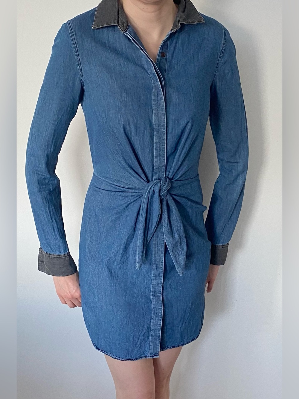 Bailey 44 Blue Denim Chambray Tie-Front Shirt Dress